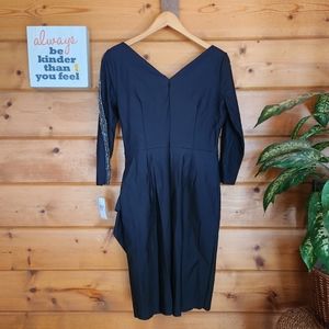 Alex Evenings 💜NWT 8134278 Embellished Surplice Wrap Dress Black Embellish Sz 6